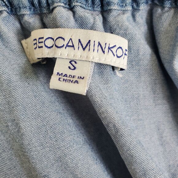 Rebecca Minkoff Summer Short Dress Small Blue Denim Chambray Off Shoulder Pocket - Picture 7 of 9